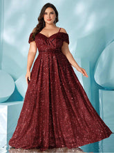 Plus Cold Shoulder Shimmer A-line Prom Dress